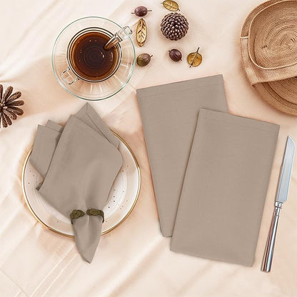 Ruvanti Cloth Napkins Set of 6, 18x18 Inches, 100% Cotton, Washable, Soft & Absorbent, Perfect for Wedding, Christmas, ‎Thanksgiving Dinners - Light Taupe