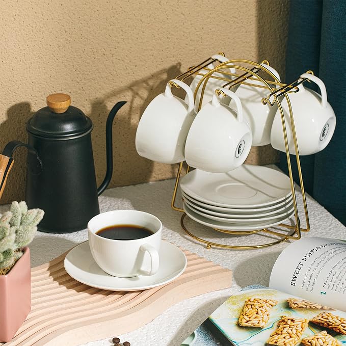 BTaT- Cappuccino Cups with Saucers 7 oz, Au Lait, Flat White, Dishwasher - Image 8