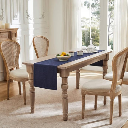 Burlap Style Farmhouse Table Runner, 14x90 Inches Navy | Thick Durable Fabric - Image 3
