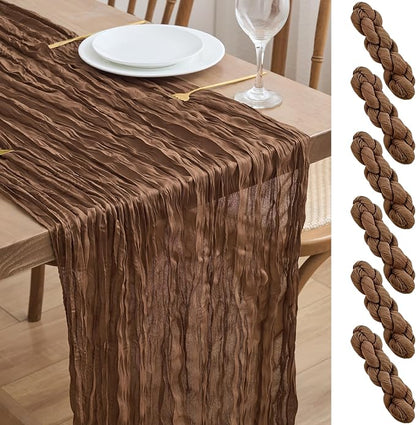 Asee'm 6pcs Brown Coffee Cheesecloth Table Runner 10FT Boho Rustic Fall | Sheer by Aseem
