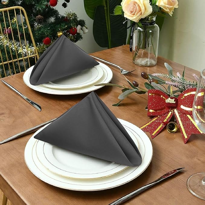 Ruvanti Cloth Napkins Set of 12, 18x18 Inches Napkins Cloth Washable, Soft, Durable, Absorbent, Cotton Blend. Table Dinner Napkins Cloth for Hotel, Lunch, Restaurant, Weddings, Parties - Dark Grey