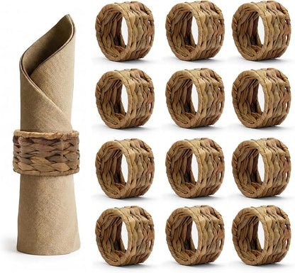 Napkin Rings – Pack of 12, Handwoven Rustic Table Décor by LeatherLatch