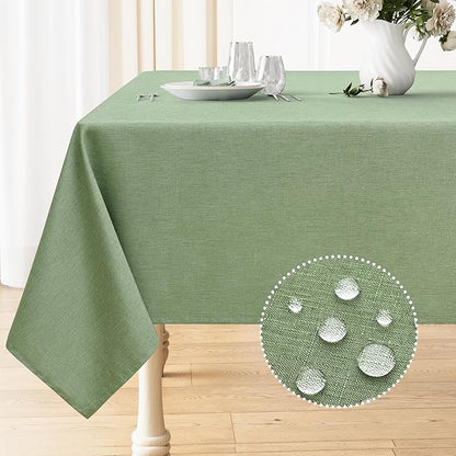 Smiry Rectangle Table Cloth Linen Textured, Waterproof Spillproof Anti-Wrinkle Burlap Tablecloth, Washable Decorative Fabric Table Cover for Dining, Party, Banquet, 60 x 140 Inch, Sage Green