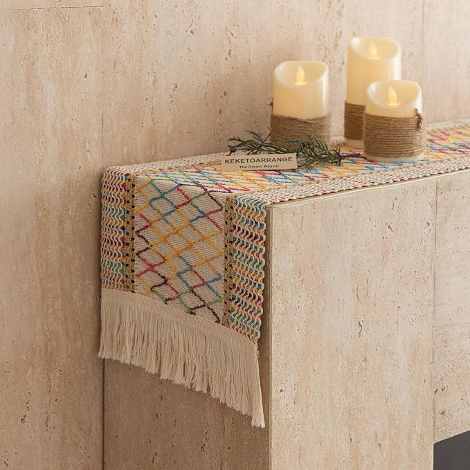 Keketoarrange Boho Macrame Table Runner 12x90 Inch | Woven Burlap Rustic Runner - Image 7