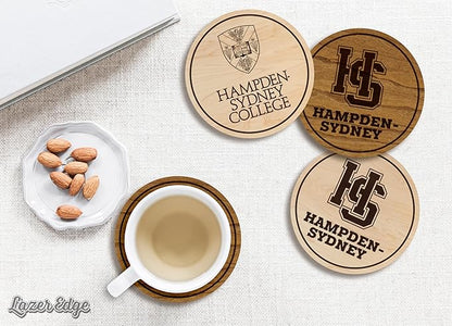 LazerEdge Hampden Sydney Tigers Wooden Coaster Set - Cherry Wood - Officially Licensed Product - 4-Pack