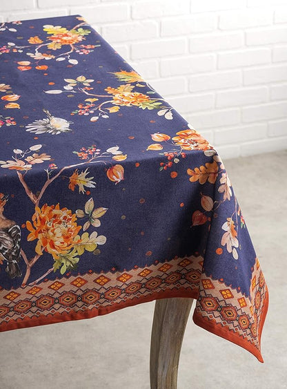 Maison d' Hermine Table Cloth Rectangle Table 100% Cotton 60 x 108 Inches Fall Tablecloth Reusable Everyday Use for Thanksgiving Christmas Decorations Dining Farmhouse Party (Kelim - Infinity)