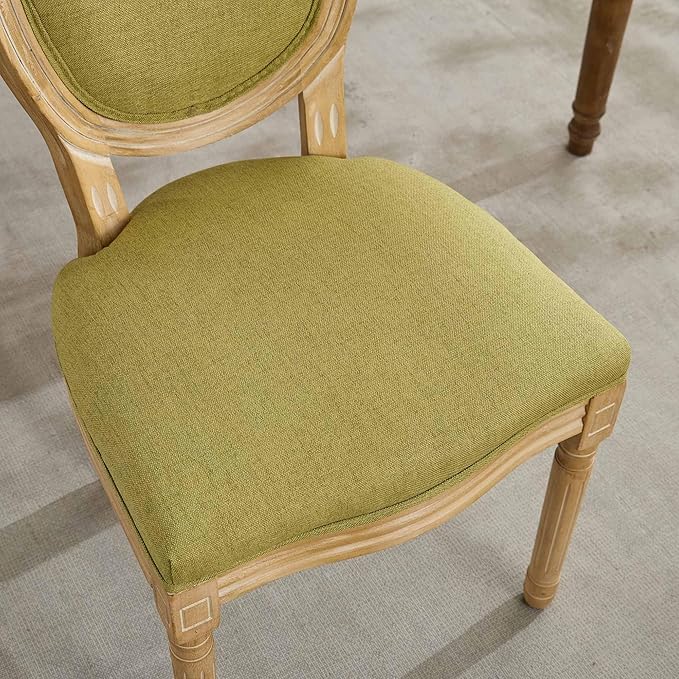 SoarFlash French Dining Chairs Set of 2, Vantage Dining Chair with Round Back, Wood Leg Farmhouse Country Dining Chair for Kitchen,Bedroom,Olive Green