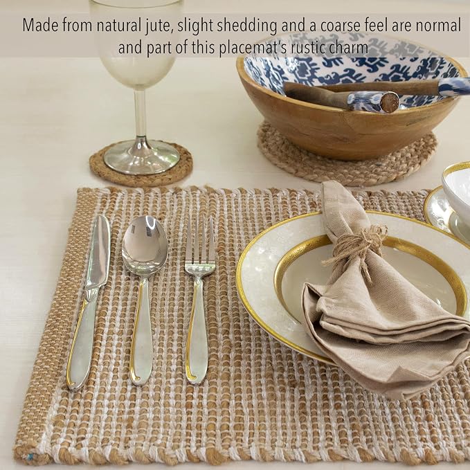 Natural Jute and Ivory Placemats, 13x19 Inch Dining Table Placemats - Image 8