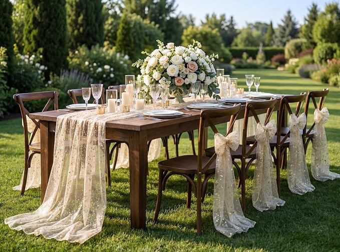 2Pcs Gold Table Runner 10FT Gauze Glitter Wedding Party Decorations | - Image 7