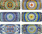 10 Inch Rectangular Ceramic Plates Set of 6 - Bohemian Floral Design in 6 Vibrant Colors, Oven & Microwave Safe Porcelain Appetizer, Salad & Dessert Plates