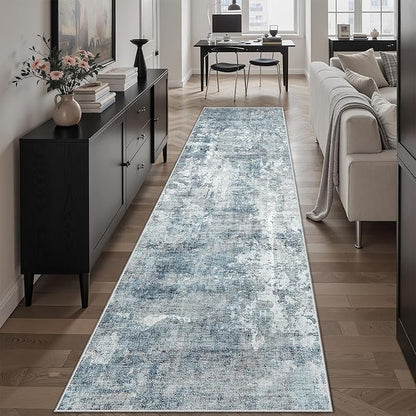 Runner Rug 2'x10' Abstract Washable Non-Slip Runner Rugs for Kitchen Bathroom Laundry Room Blue Vintage Floor Carpet Runners for Hallway Entryway