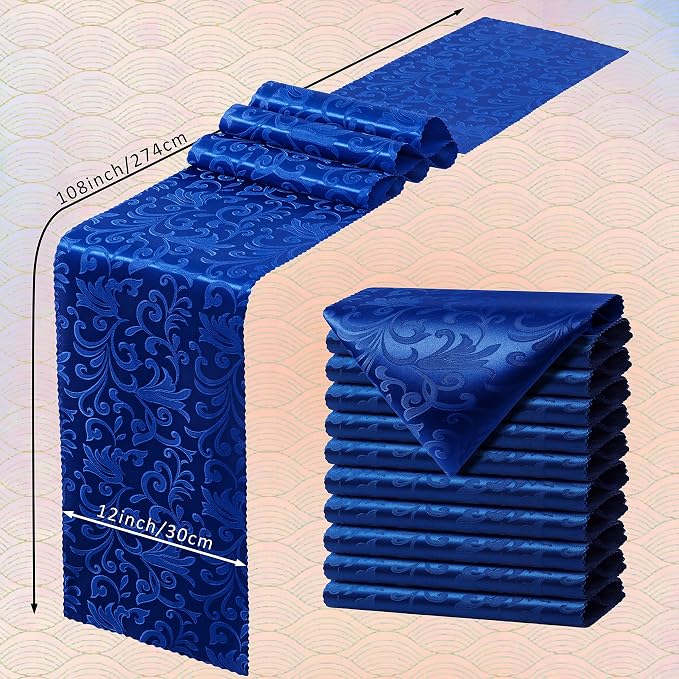 Manyshofu Royal Blue Jacquard Satin Table Runner 12x108 - Image 3