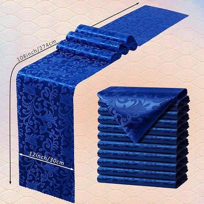 Manyshofu Royal Blue Jacquard Satin Table Runner 12x108 - Image 3
