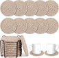 OIAHOMY 10 Pcs Drink Coasters with Holder, Boho Cotton Woven Coaster Set, Absorbent Coaster Protection for Various Cups, Ideal for Coffee Tables Home Decor and Gift, 4.3 Inches,Mixed Brown