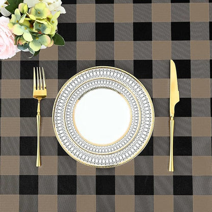misaya Rectangle Waterproof Vinyl Table Cloth, Buffalo Flannel Backed Tablecloth, Wipeable Plastic Table Cover for Dinner, Kitchen, Outdoor (52" x 70", Black and Khaki)