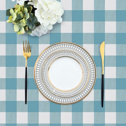 misaya Rectangle Waterproof Vinyl Table Cloth, Buffalo Flannel Backed Tablecloth, Wipeable Plastic Table Cover for Dinner, Kitchen, Outdoor (60" x 102", Aquamarine and White)