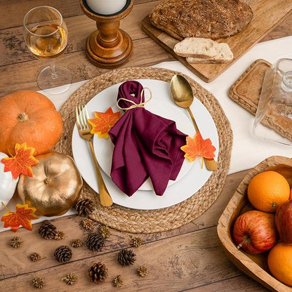 Blue Needles Solid Cloth Napkins Set of 6 Burgundy 100% Cotton Dinner Napkins 18x18 inches - Soft, Reusable, Absorbent & Washable Linen, Ideal for Christmas Events, Parties & Everyday Use