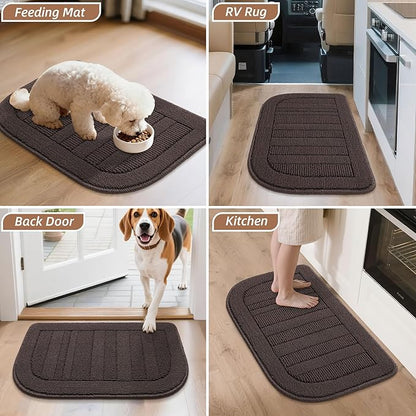 BEQHAUSE 30x18 Inch Kitchen Rug Mat Durable Kitchen Rugs Non-Slip Washable Absorbent Kitchen Mats for Floor Dirt-Resistant Semicircular Kitchen Mat (Brown)