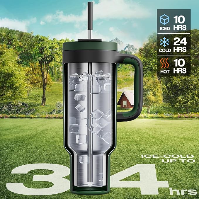 POWCAN 50 oz Tumbler with Handle, 2-in-1 Straw and Sip Lid, Dishwasher Safe - Image 2