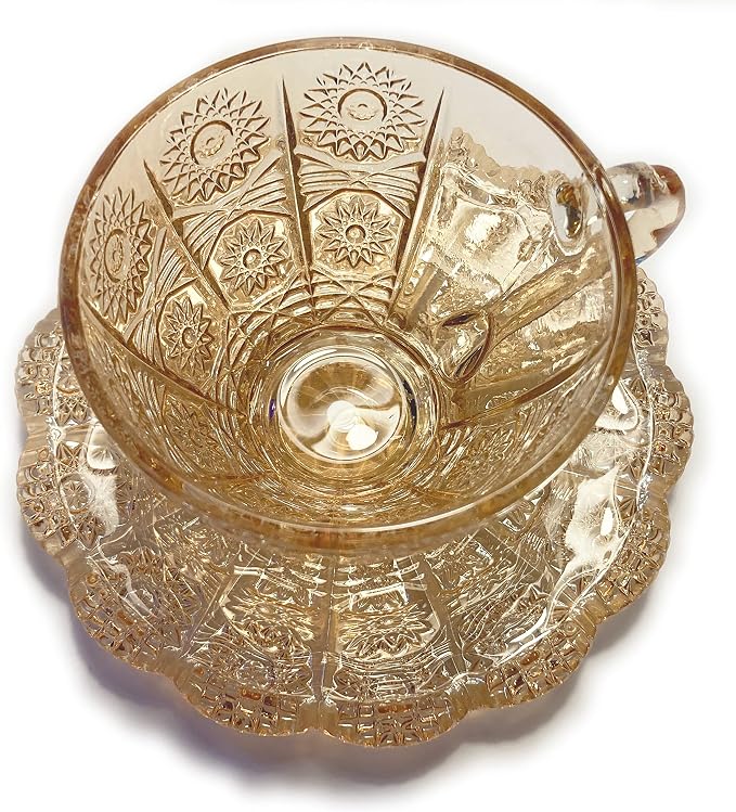 Mazeology Vintage Embossed Sunflower Flower Design Set of Two Amber Pressed - Image 4