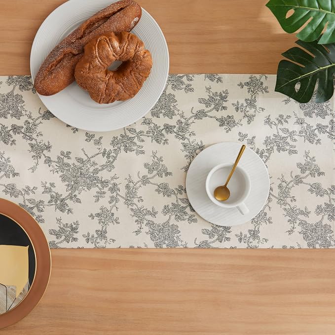 French Pastoral Farmhouse Table Runners, 13x36 Inch Black | 100% Organic Cotton - Image 4