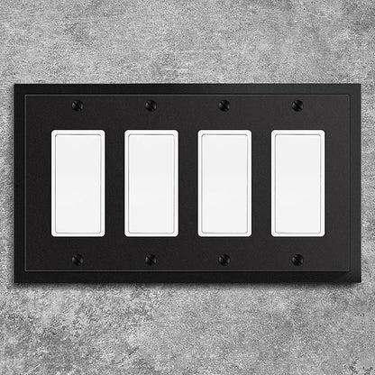 Henne Bery Modern Edge Decorative Wall Plate Switch Plate Outlet Cover, Durable Solid Zinc Alloy (Quad Decorator, Matte Black)