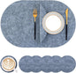 Homaxy Round Faux Leather Placemats and Coasters, Washable Dual-Side Table Mats, Wipeable Heat-Resistant Dining Place Mats for Outdoor and Indoor, Set of 6, Diameter 13 and 3.93 inch, Blue