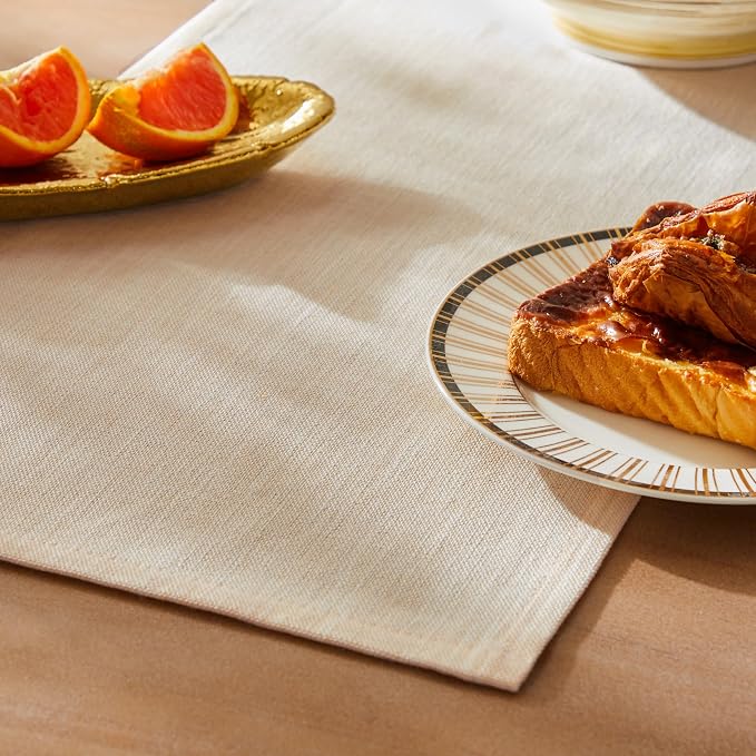 Rustic Cotton Linen Table Runner, 13x60 Inches Cream | Farmhouse Style Linen by ZEEMARTONLINE