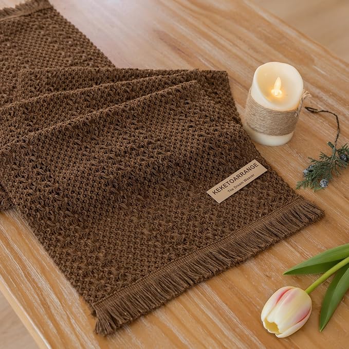 Fall Thanksgiving Boho Macrame Brown Table Runner 13x36 Inch | Woven Burlap by KEKETOARRANGE