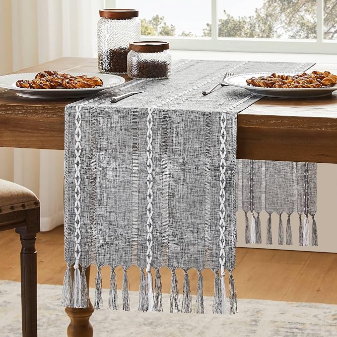 Hemstitched Farmhouse Table Runner, Charcoal 13x48 Inch, Cotton Linen Table by Unknown