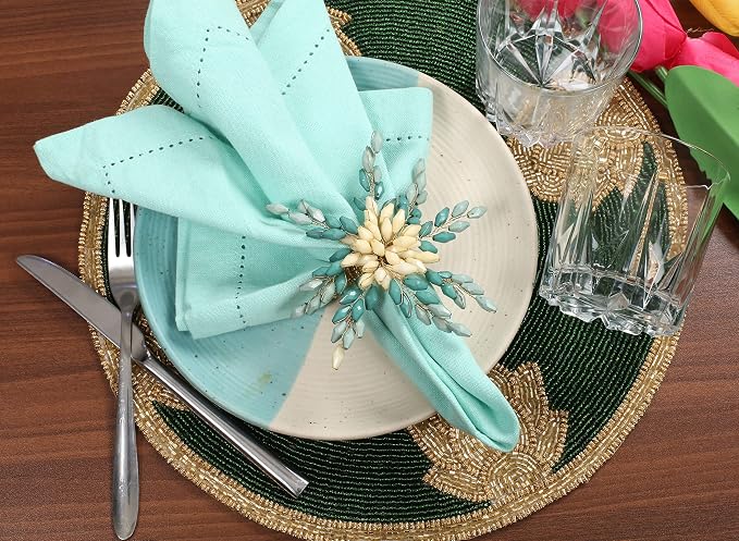 Green Gold Beaded Napkin Ring - Image 5