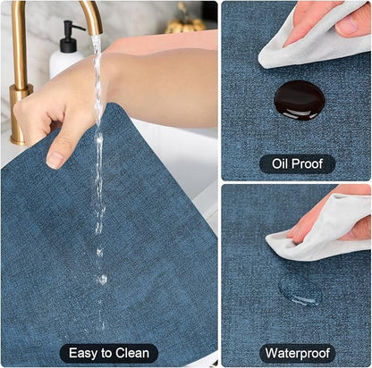 Faux Leather Placemats Set of 6, Heat Resistant Wipeable Washable Vinyl Place Mats, Waterproof Anti-Slip Dining Table Mats, Suitable for Indoor & Outdoor Use (Navy Blue)