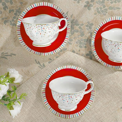 fanquare 21-Piece Colorful British Porcelain Tea Sets, 6 Cups and Saucers Set - Image 5
