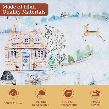 Maison d' Hermine Table Cloth Rectangle Table 100% Cotton 60 x 120 Inches Fall Tablecloth Reusable Everyday Use for Thanksgiving Christmas Decorations Dining Farmhouse Party (Snowy World)