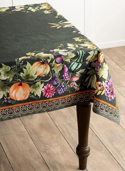 Maison d' Hermine Table Cloth Rectangle Table 100% Cotton 70 x 90 Inches Fall Tablecloth Reusable Everyday Use for Thanksgiving Christmas Decorations Dining Farmhouse (Pumpkin Garden - Dark Green)