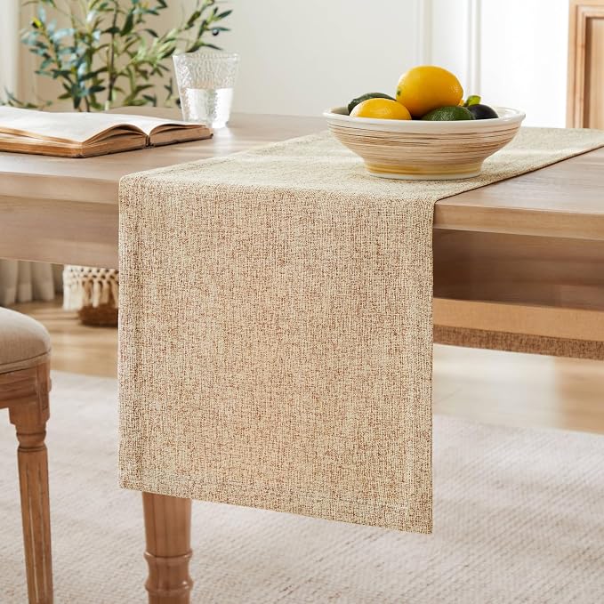 Burlap Style Farmhouse Table Runner, 14x72 Inches Oatmeal Beige | Thick Durable by ZEEMARTONLINE