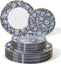 Hioasis 60pcs Plastic Disposable Plates Set - Blue & White Floral Pattern with Gold Rim, 10.25 Dinner & 7.5 Dessert Plates for Wedding,Anniversary,Party and Holiday