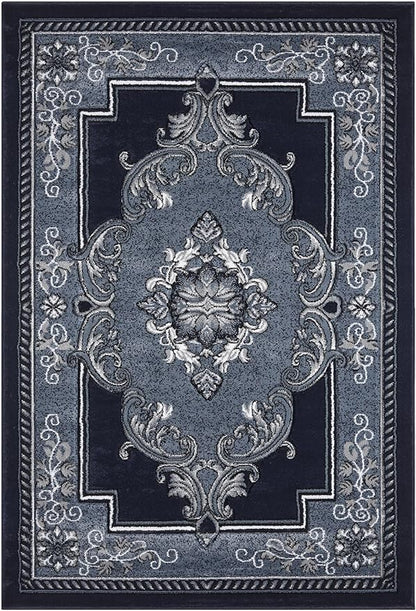 Modern 5x7 Navy Traditional Living Room Rug - Area Rugs for Living Room, Dining & Bedroom - Hand Carved Runner Carpet - Durable Polyester - Non-Fade, Stain-Resistant - Turkish Made