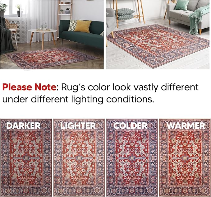 Keen Home Design 10x14 Rug - Machine Washable Area Rug with Non-Slip Backing, Ideal for Living Room, Dining Room, Bedroom - Vintage, Easy Clean, Durable, Low Pile Rug - (9'7" x 14')