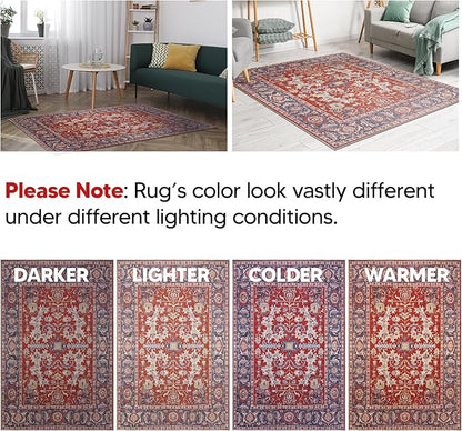 Keen Home Design 8x10 Rug - Machine Washable Area Rug with Non-Slip Backing, Ideal for Living Room, Dining Room, Bedroom - Vintage, Easy Clean, Durable, Low Pile Rug - (8' x 10')