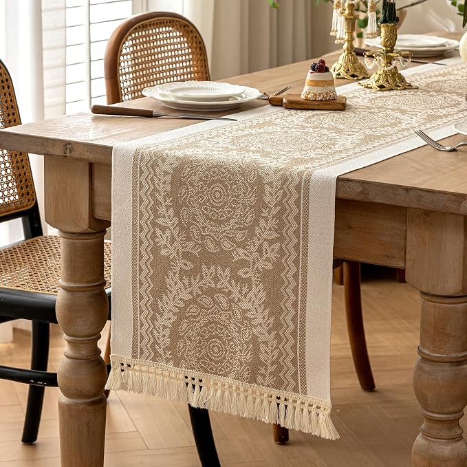 Coffee Mandala Linen Table Runner by UWWGKK