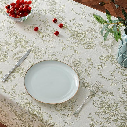 jinchan Green Floral Linen Blend Rectangle Table Cloth 52 x 70 Inch | Elegant - Image 4