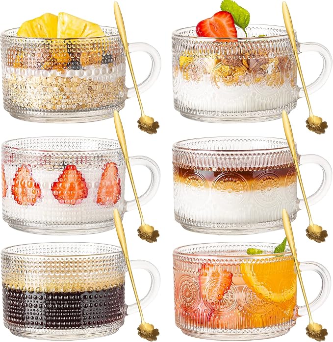 Vintage Glass Coffee Mugs Set of 6, 14 oz Tea Cups by wookgreat