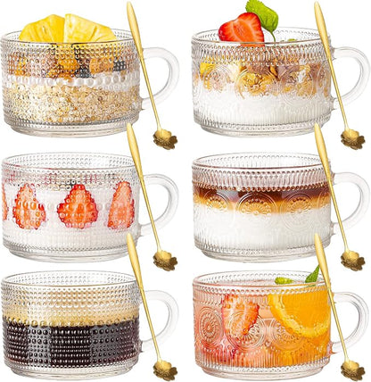 Vintage Glass Coffee Mugs Set of 6, 14 oz Tea Cups by wookgreat