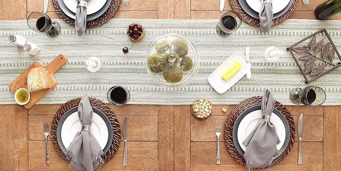 DII Farmhouse Braided Stripe Table Runner Collection, Artichoke Green - Image 7