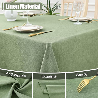 Smiry Rectangle Table Cloth Linen Textured, Waterproof Spillproof Anti-Wrinkle Burlap Tablecloth, Washable Decorative Fabric Table Cover for Dining, Party, Banquet, 60 x 120 Inch, Sage Green