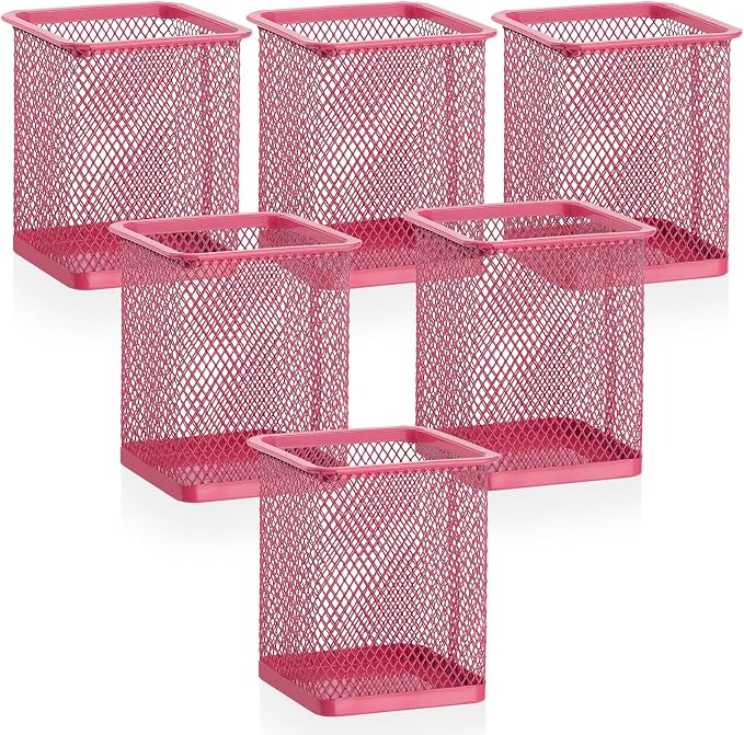 Segarty Pen Cup, 6 Pack Square Dark Pink Pen Holder by Segarty