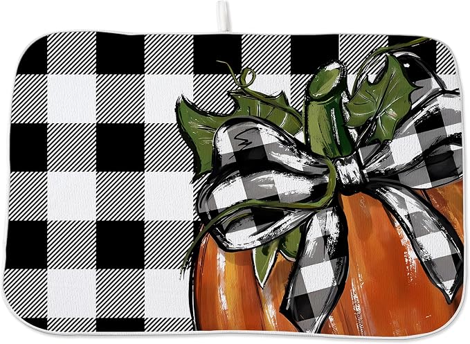 Fall Plaid Dish Drying Mat for Kitchen Counter 18x24 Inch Pumpkin Autumn Dish by Unknown