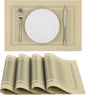 SHACOS Woven Plastic Placemats Set of 4 Wipe Clean Heat Resistant Place Mats for Dining Table PVC Weave Table Mats Indoor Outdoor (4, Frame Beige)