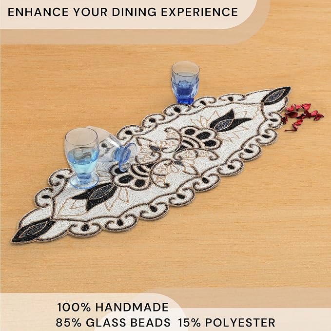 Floral Beaded Table Runner, 36x13 in, polyester backing, floral pattern - Image 5